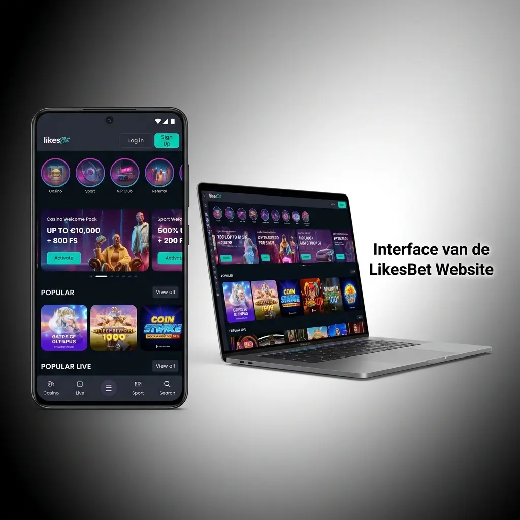 Interface van de LikesBet website met navigatiebalk